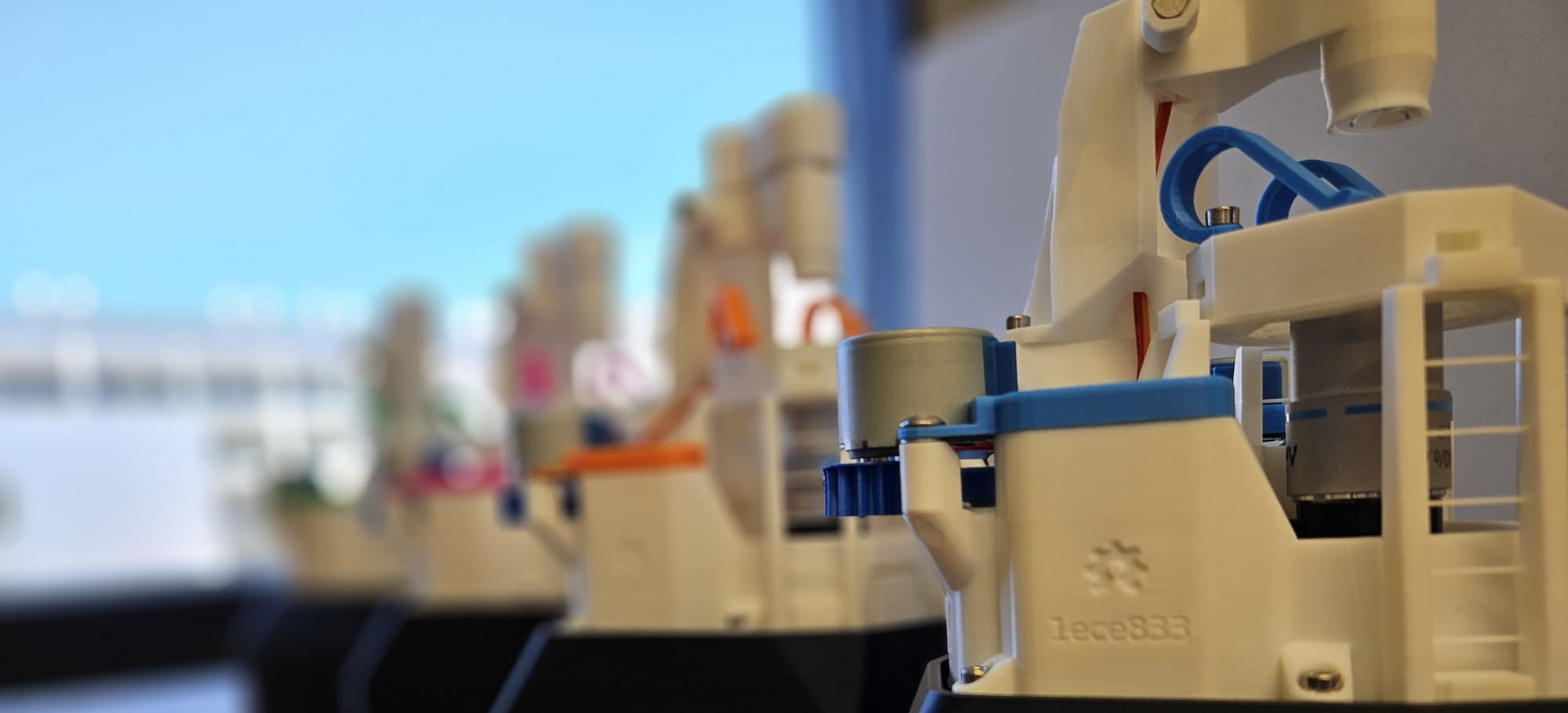 A fleet of OpenFlexure microscopes at the University of Michigan. (c) Kelsey Hummel, DO 2025 A fleet of OpenFlexure Microscopes